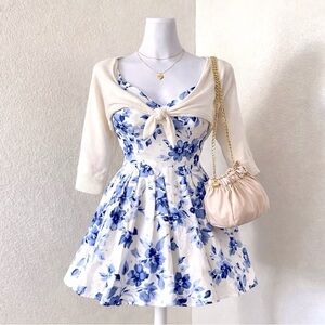 Trixxi Blue Floral Sweetheart Fit & Flare Mini Dress Size 1 Coquette